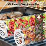 Sier Cage Outdoor Grilling,BBQ Rolling Grilling Mesh Cylinder For Barbecue Meat Vegetable,Fries