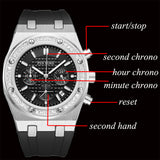 PINTIME Men's Watches Casuals Silicone Strap Fashion Quartz Wristwatch Sports Chronograph Calendar Clock Waterproof Reloj Hombre