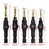 5PCS Shank Countersink Bits Set Screw Carpentry Chamfer Hole Opener Woodworking Drill Punch Tools A