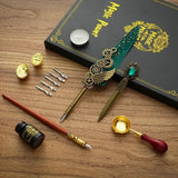 Fountain Pen Set, Retro Sprinkg Feather Pens Calligraphy Writing Dip Kit with Wax Seal Stamp & Replace Nibs, Gift Box