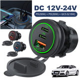 12V-24V Socket 75W PD Type C QC 3.0 Power Outlet Waterproof Fast Charge Adapter Charger for Car RV Marine