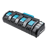 DC18SF 4-Port Charger Black Charger For Makita Battery 14.4V 18V 3.0Ax4 Li-Ion BL1830, BL1830B, BL1840, BL1840B, BL1850, EU Plug