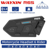WAYXIN 6 Riders Helmet Headset Motorcycle Bluetooth Intercom Wireless Communication GPS Interphone Waterproof 1200M BT 5.0 R6S