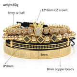 Copper bead braided 12 6 mm micro-drill balls, 3 diamond double-row drill crescent stainless steel bracelet four-piece Suite