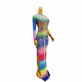 2024 Women's Elegant Evening Luxury Full Diamond Colorful Pattern Party Dress