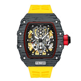 PINTIME Hot Sale Men Sport Automatic Watch Mechanical Movement Rubber Strap Luxury Style Hollow Dial Gift Wristwatches
