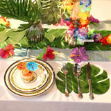 Hawaii Tropical Party Set Straw Table Skirt, Hibiscus Flower, Palm Leaf, Paper Pineapple Decoration