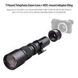 500mm F/8.0-32 Super Telephoto Lens Manual Zoom + T-Mount to NEX E-Mount Adapter Ring Kit Replacement for Sony A9 A7 A7R A7S
