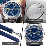 PINTIME Men's Watches Leather Strap Starry Moon Dial Casuals Fashion Quartz Wristwatch Luminous Waterproof Male Relogios Homme