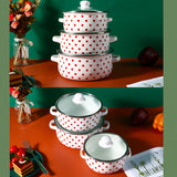 3pcs, Soup Pot, Enamel Thickened Double Ear Soup Pot, High Temperature Resistant, Cooking Pot, Barbecue Stew Pot, Frying Pan