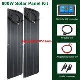 600W/300W Flexible Solar Panel Kit with 12V Battery Charger - Monocrystalline Cell Solar System for Outdoor Camping, Yacht, Car, RV, Boat