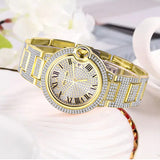PINTIME Women for Watch Diamond Iced Out Couples Quartz Wristwatch Waterproof 30m Stainless Steel Strap Calendar Luxury Relogios