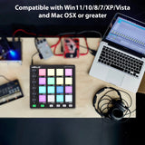 MIDI Beat Maker hine 6Assignable Knobs Note Repeat Full Level Buttons Mini Controller Pad USB for Music Production