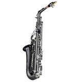 Brass Bend Eb E Flat Alto Saxophone Sax Black Nickel Plating Abalone Shell Keys with Carrying Case Gloves Cleaning Cloth Straps Grease Brush