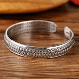 Silver S999 Braided Hemp Rope Heart Sutra Bracelet