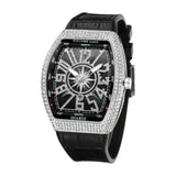 PINTIME Men Luxury Watch Iced Out Diamond Bezel Fashion Watches Waterproof Shinning Quartz Wristwatch Blue Leather Strap Clock