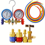 3 Way AC Manifold Gauge Set, HVAC Diagnostic Refrigerant Charging Tool For Auto Household R404A R134A R12 R22 Refrigerant, Quick Couplers Valve Core Accessories Kit
