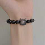 Women's Cat Head Obsidian Bracelet