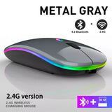 Rechargeable Bluetooth wireless mouse 2.4GHz USB RGB 1600DPI mouse, suitable for computers, laptops, game consoles, and mice