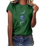 European And American Moon Print Crew Neck Casual T-shirt