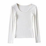 Round Neck Stretch Slim Fit Long-sleeved T-shirt Women