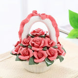 1pc Artificial Flower, Ceramic Flower Ball, Ceramic Handmade Rose Basket, Handmade Exquisite Gift Ceramic Flower Decorative Ornaments, Ceramic Collectibles, Winter Christmas Gifts