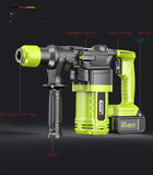 Brushless Hammer Electric Pick Impact Drill Multi-function Cordless Rotary Tool WIht Large-Capacity Battery