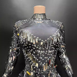Novas New Shiny Sequins Outgoing Party Elegant Slim Fit Long Sleeve Short Mini Dress