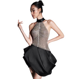 Host's Elegant with Waist Wrapped and Neck Hanging to Show Slim Chain Sexy Short Dress