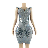 Luxury female socialite temperament, buttocks wrapped small skirt with full diamond lens design, company banquet party evening dress strap
