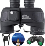 10x50HD Marine Military Binoculars with Rangefinder IPX7 Waterproof BAK4 Prism FMC Lens  with Compass and Shoulder Harness Strap