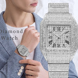 Ice Out Square Watch for Men Fashion Quartz Wristwatches Luxury Diamonds Watches Waterproof Silver Leisure Reloj Hombre Business