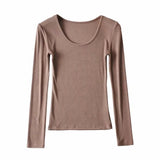 Round Neck Stretch Slim Fit Long-sleeved T-shirt Women