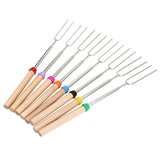 8Pcs Stainless Roasting Sticks Wooden Handle Barbecue Telescopic Forks 32.5inch for Hot Dog Campfire Camping BBQ Tools Portable
