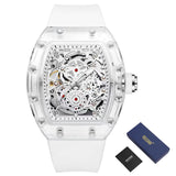 PINTIME Men Watch New Fashion Automatic Mechanical Watch Transparent White Hollow Large Dial Sport Luminous Wristwatch Relo Homb