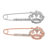 2pcs Crystal Crown Brooch Pin - Decorative Safety Pins Crystal Brooch Pins Sweater Shawl Clips Rhinestone Brooches for Cardigans, Sweaters, Shawls