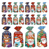 50pcs Christmas Cookie Bags Santa Snowman Reindeer Goodie Bags Cute Holiday Treat Bags Plastic Favor Bags with 50 Ties for Winter Party Favors Present