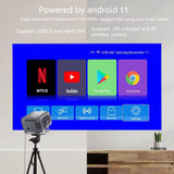 Smart Portable Small Android 11 Projector with 5G/2.4G Dual WiFi BT 1080P 8000L 4K Support USB2.0 and Hard Disk