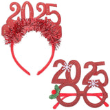 1 Set New Year Headwear 2025 Number Hair Clasp  and Eyeglass New Year's Eve Photo Prop Headband