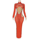 Fashion stage host evening gown with new tight fitting hot diamond design, sexy and buttocks wrapped