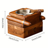 1pc Cigar Humidor And Cigar Ashtray Set, Wooden Ashtray With Cigar Jar Tray, Drawer, Cigar Slot, Home And Office Cigar Accessories Gift Sets For Men