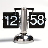 1pc Automatic Page-turning Mechanical Desk Clock, Black And White Simple Alarm Clock, Metal Desktop Clock Ornaments, For Home Room Desk Office Decor, Christmas Gifts