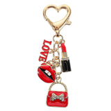 Heart Shape Alloy Keychain For Women Creative Lipstick Keychain Crystal Sparkling Keyring Cute And Portable Key Ring Charm For Bags Purses