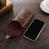 Holster Carabiner Clip Mobile Phone with Brass Spring Lock Men's Faux Leather Belt Bag for Cellphone