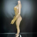 Sexy suspender, individual gloves, personalized design, full diamond, super flash stage runway jumpsuit, dropshipping