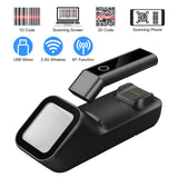 3-in-1 Barcode Handheld Reader - 1D/2D/QR Bar Code Scanner, Support BT, 2.4G Wireless & USB Wired for Warehouse and Mobile Payment