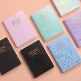 A7 Notebook 2024 English Planner Faux Leather Hardcover Mini Journal with Ink-proof Paper