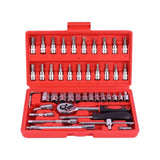 46pcs Socket Combination - 1/4 Inch Small Fly Ratchet Torque Screwdriver Wrench Auto Repair Home Technical Tool Kit
