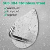 Adhesive Wall Hooks Bathroom Waterproof Stainless Steel Towels Hooks,For Coat Hat Robe,Waterdrop(Sier,6 Packs)
