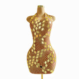 Sexy Street Hanging Neck Open Back Deep V Sequin Sparkling Diamond Sleeveless Slim Fit Women's Short Skirt Style